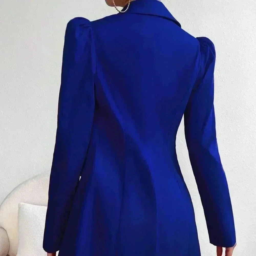 Royal Blue Elegant Women's Double Breasted Blazer & mini Skirt - Picture 2 of 5